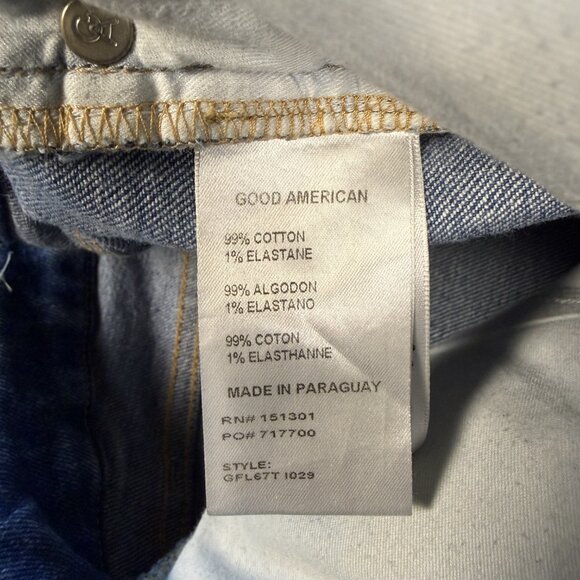 Good American Good Legs Flare Jeans Size 0/25 Twisted Slit Indigo Highwaist F436 - Picture 5 of 13